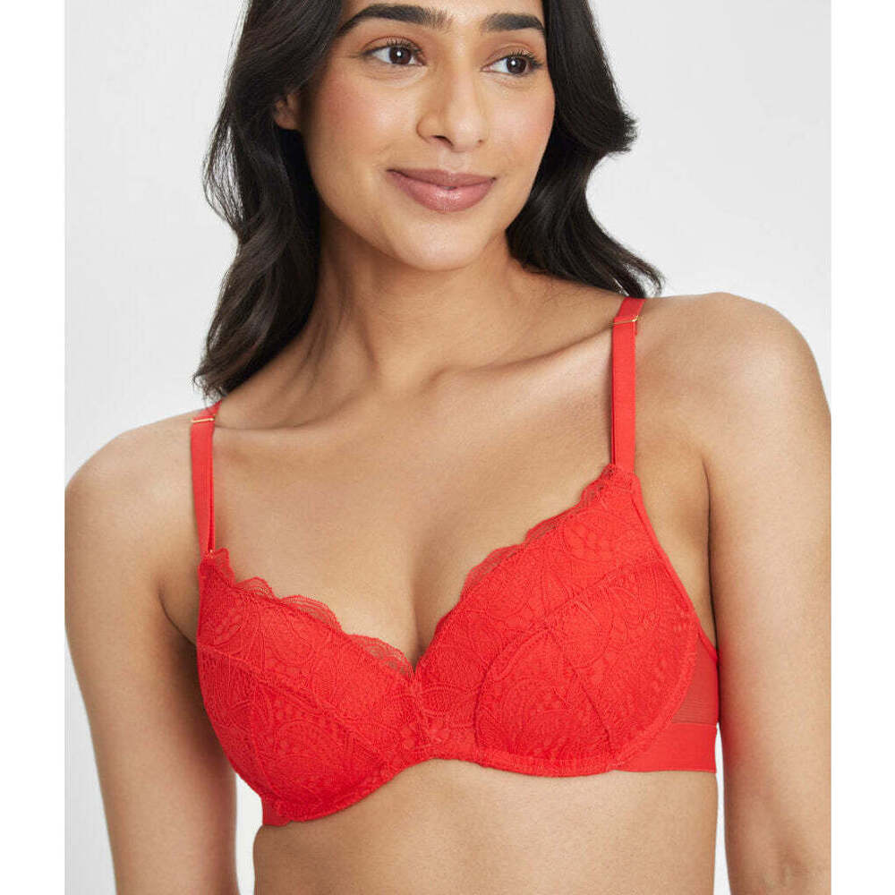 LIVELY The Lace No-Wire Push-Up: Tomato Red Size 34DD34DD / Tomato Red